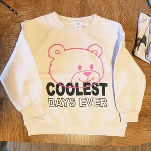 Zara Kids Cream Sweatshirt with Pink Bear Design